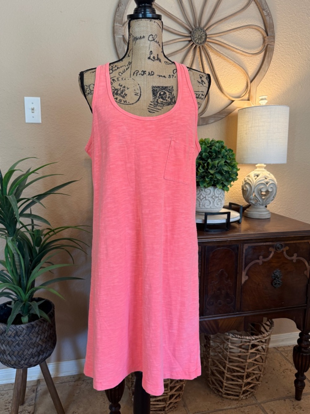 GAP Coral Pink “Neon Coral” Sleeveless Tank T-Shirt Dress
